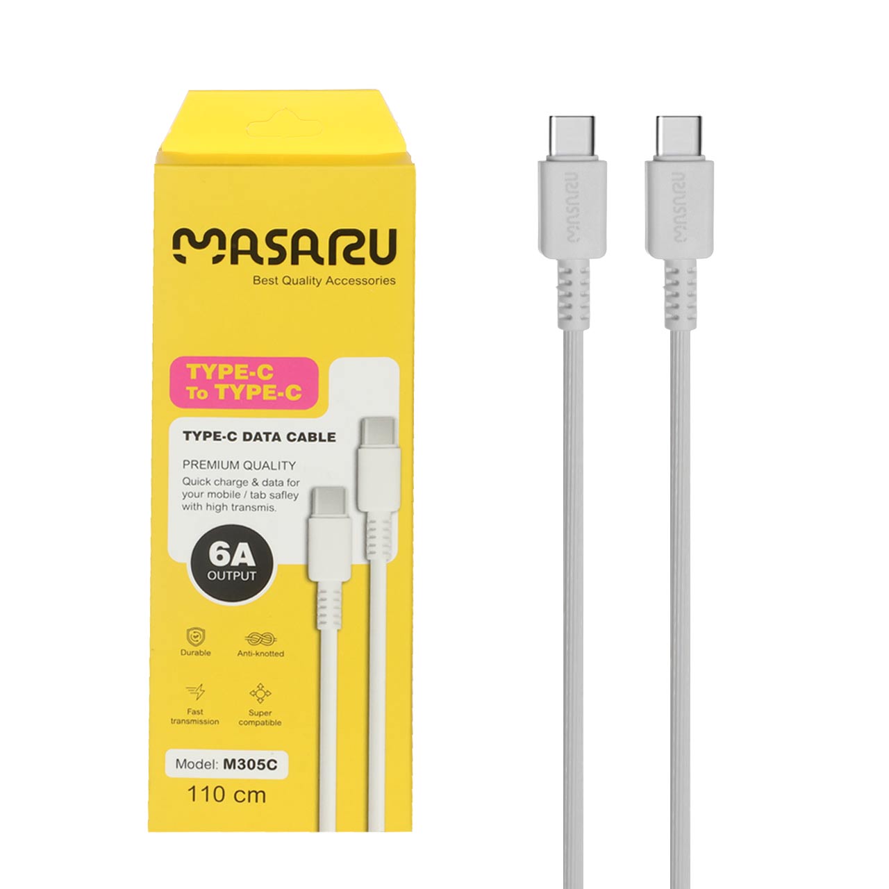 کابل شارژ 1.1 متری فست Masaru Type-C To Type-C مدل M305C - سفید - SMO
