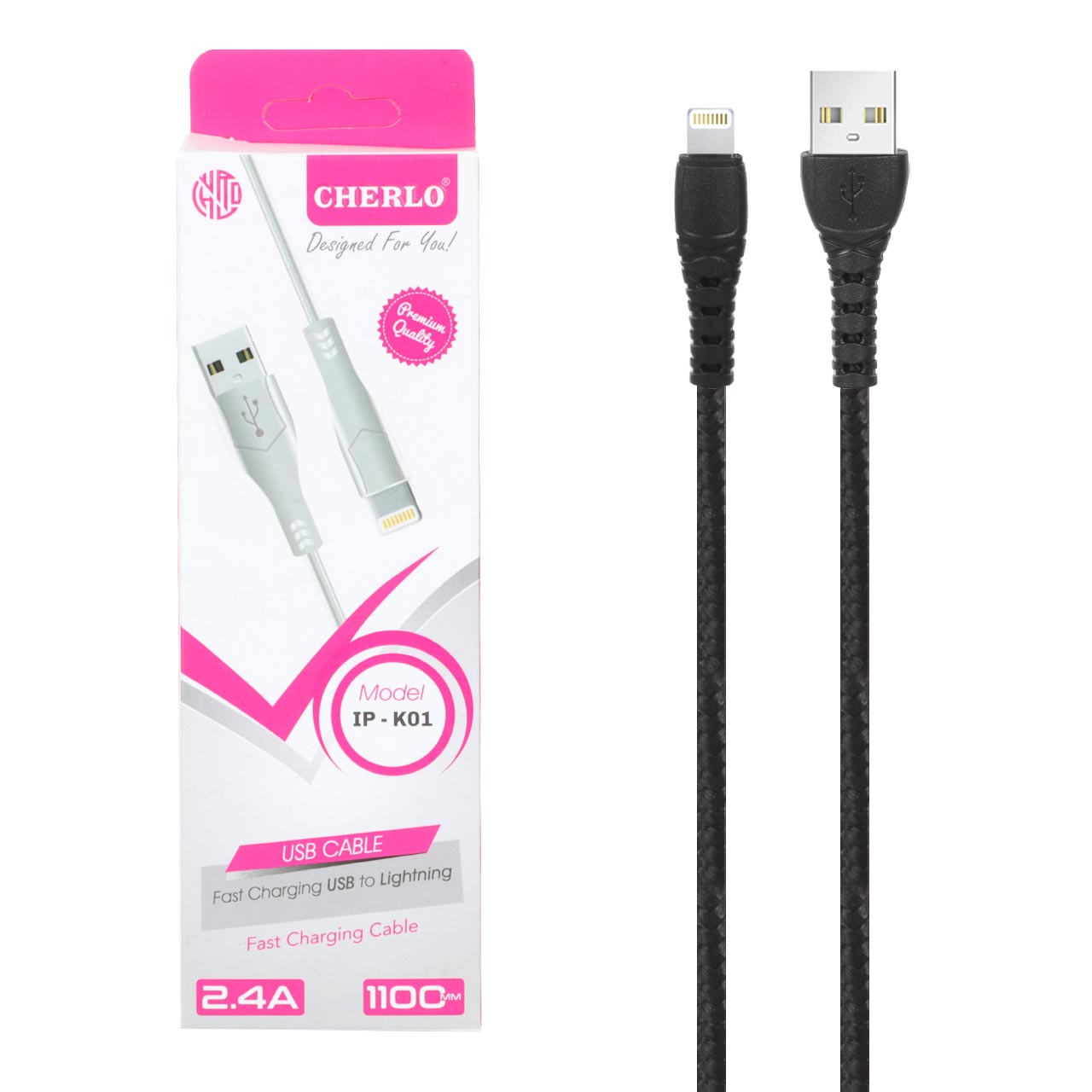 کابل شارژ کنفی 1.1 متری فست آیفون CHERLO مدل IP-K01 - مشکی - SMO