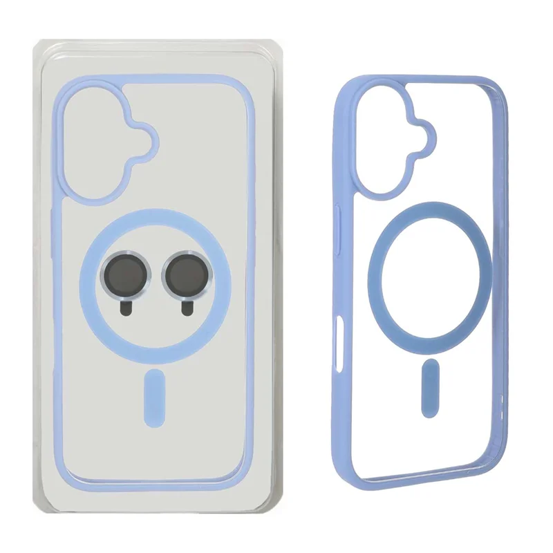 قاب Magnetic شفاف MagSafe با ست محافظ لنز رینگی Apple iPhone 16 - آبی (پک دار)
