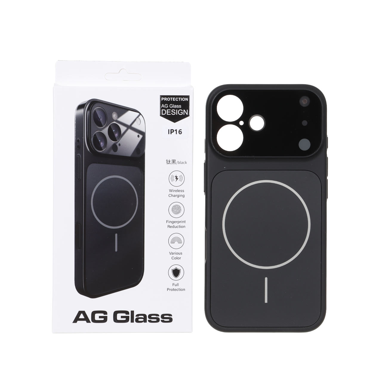 قاب اورجینال AG Glass محافظ لنز برجسته شیشه ای Magsafe مدل Apple iPhone 16 - مشکی