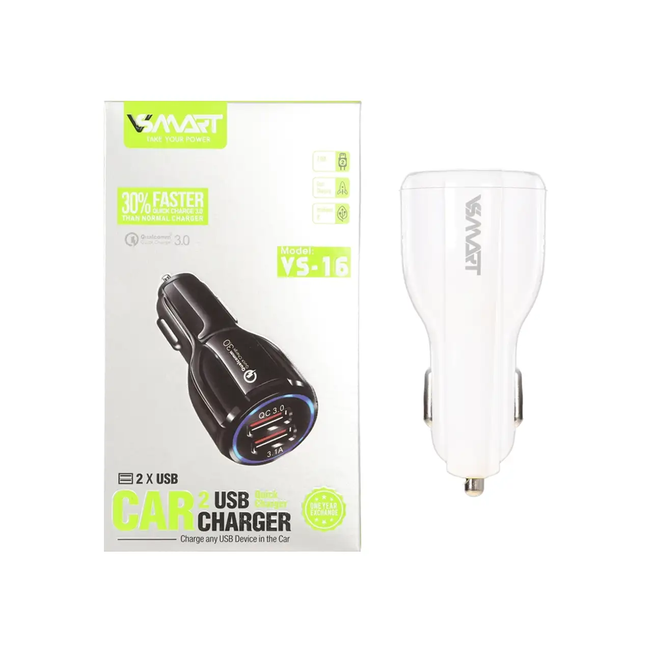 شارژر فندکی فست دو پورت V-Smart مدل VS-16 - سفید - BSA