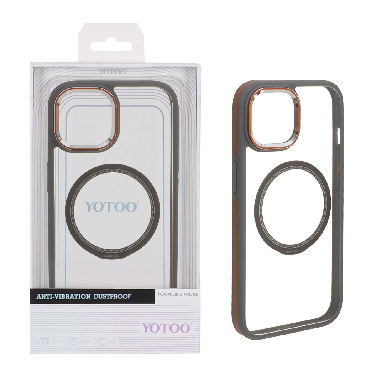 قاب اورجینال Yotoo شفاف MagSafe لنز فلزی Apple iPhone 15 / iPhone 14 / iPhone 13 - خاکستری (پک دار) - NTC