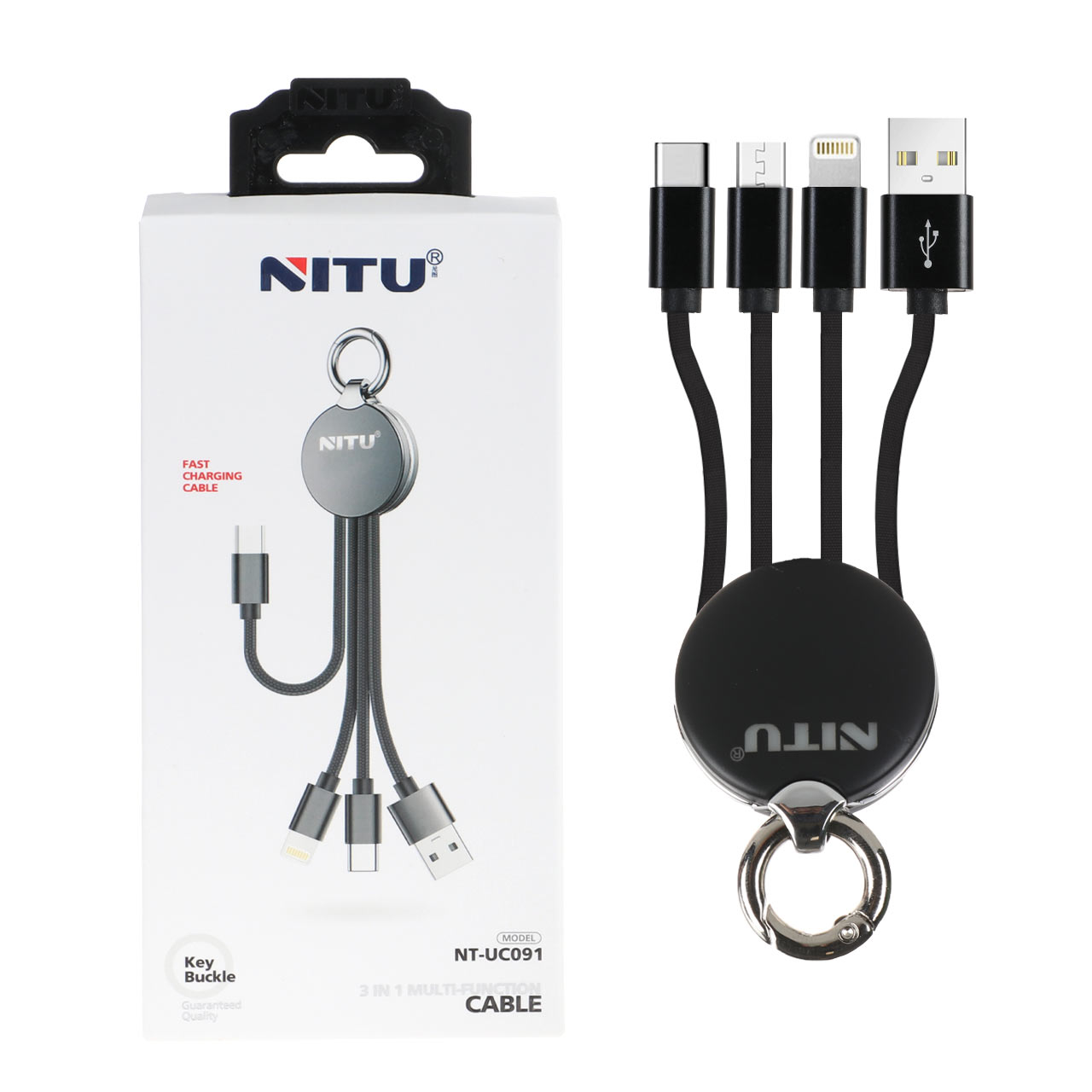 کابل شارژ فست سه کاره NITU مدل NT-UC091 - خاکستری (گارانتی 18 ماه تعویض نیکان همراه)