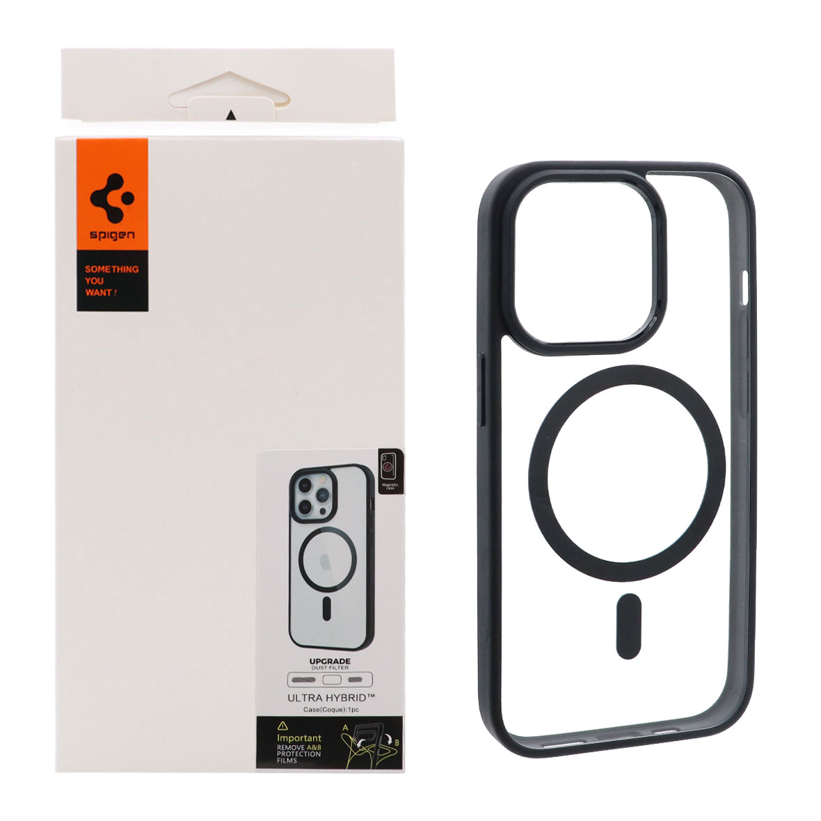 قاب اورجینال Magsafe Spigen با توری اسپیکر فلزی Apple iPhone 14 Pro - شفاف مشکی (پک دار)