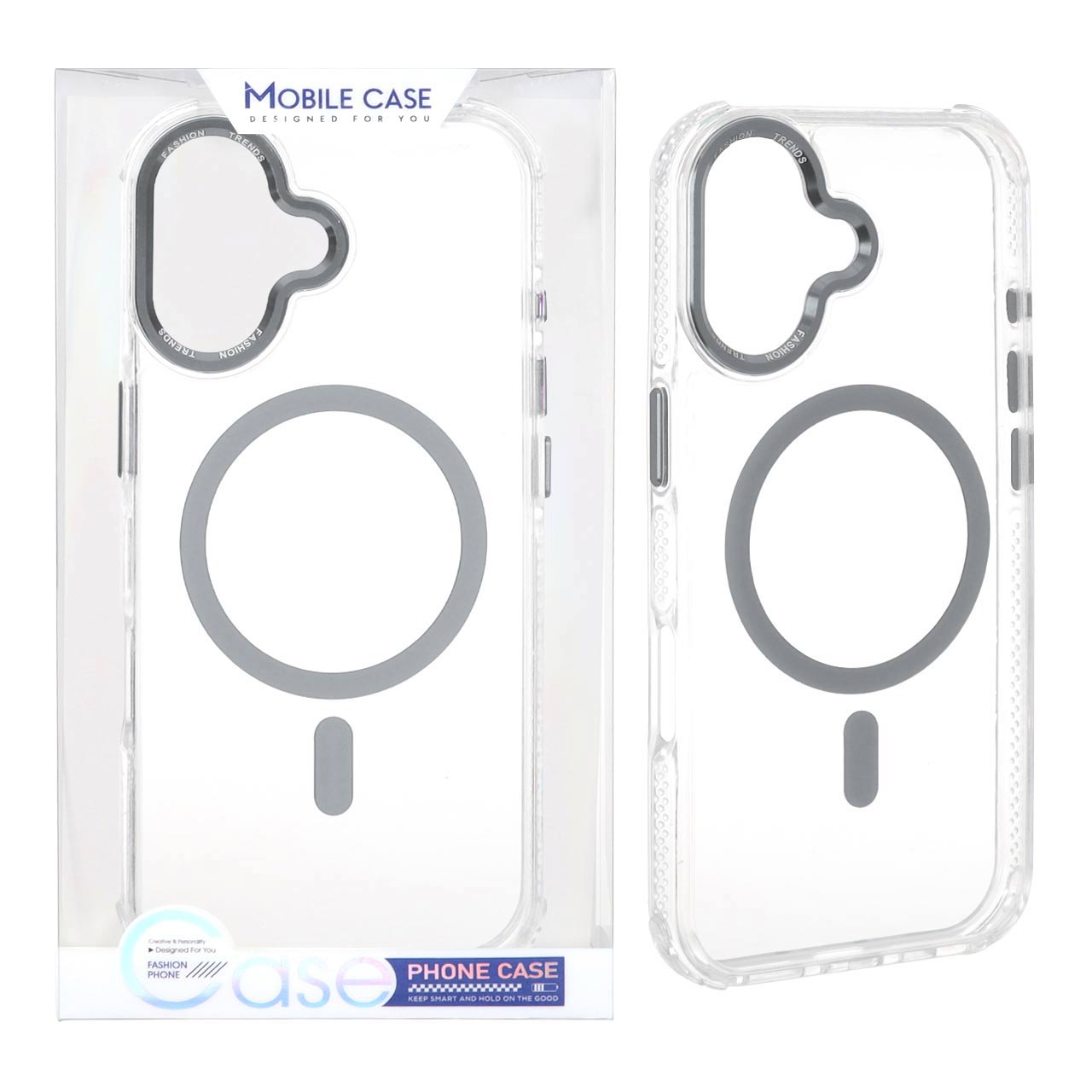 قاب اورجینال Fashion Trends شفاف پشت سخت MagSafe مدل Apple iPhone 16 - خاکستری (پک دار)