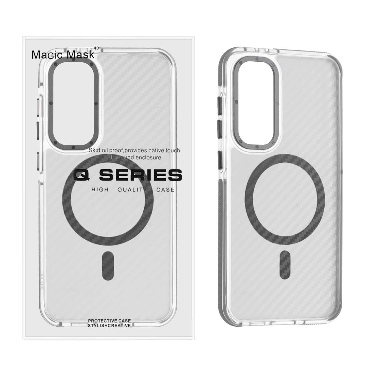 قاب اورجینال Q Series پشت کربن MagSafe مدل Samsung Galaxy S24 FE - خاکستری (پک دار)