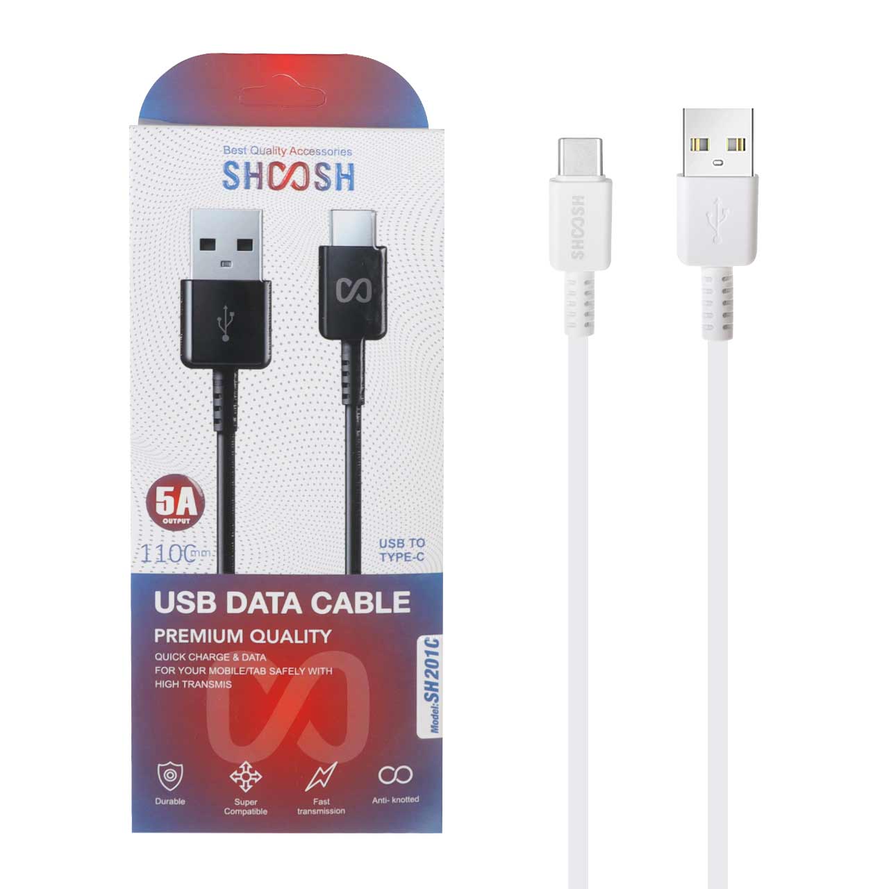 کابل شارژ فست 1.1 متری Shoosh Type-C مدل SH201C - سفید - SMO