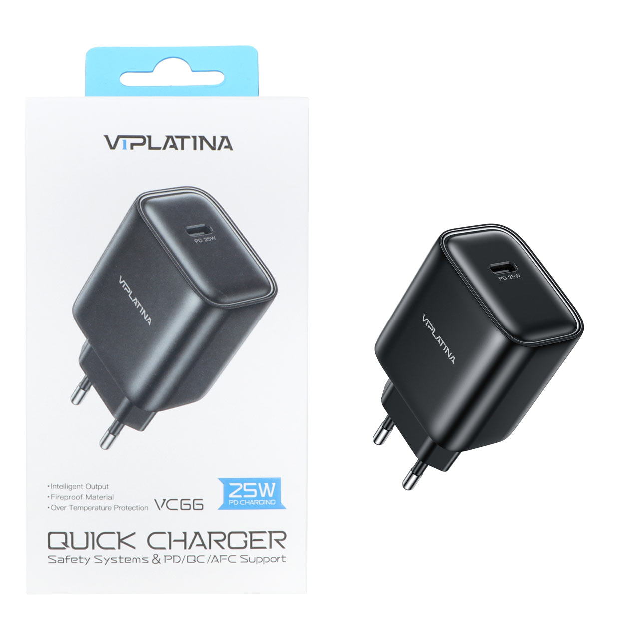 شارژر دیواری فست و PD تک پورت VIPLATINA مدل VC66 25W - مشکی