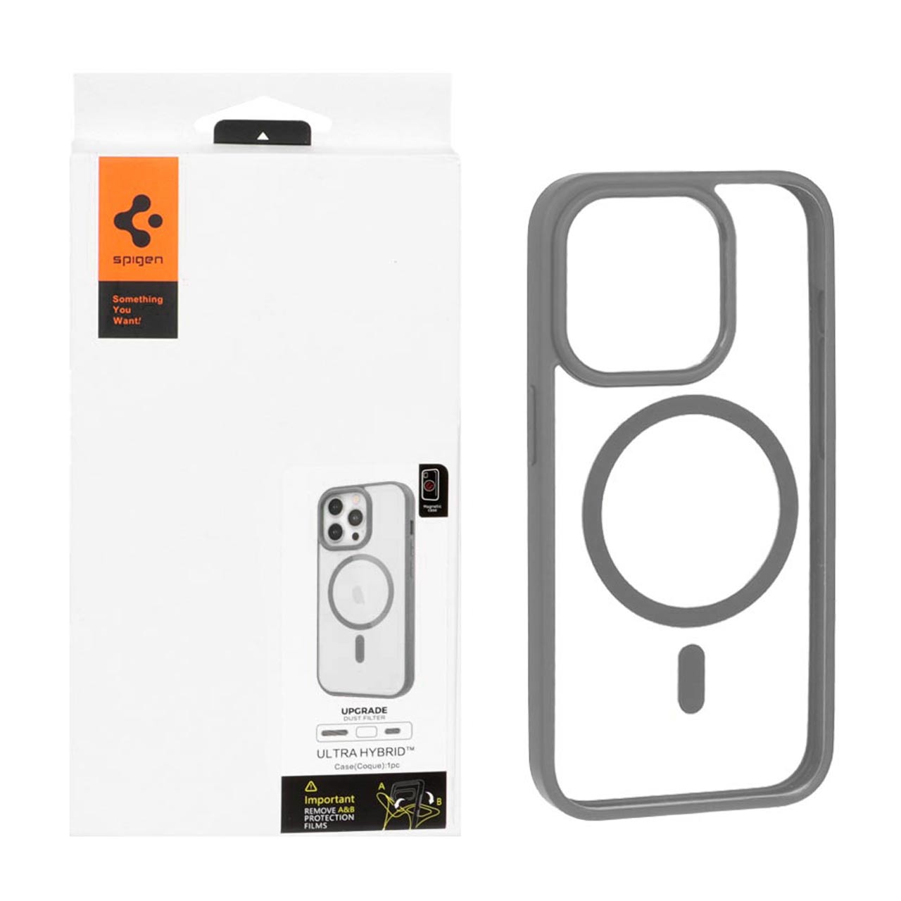 قاب اورجینال Magsafe Spigen با توری اسپیکر فلزی Apple iPhone 15 Pro - طوسی (پک دار)