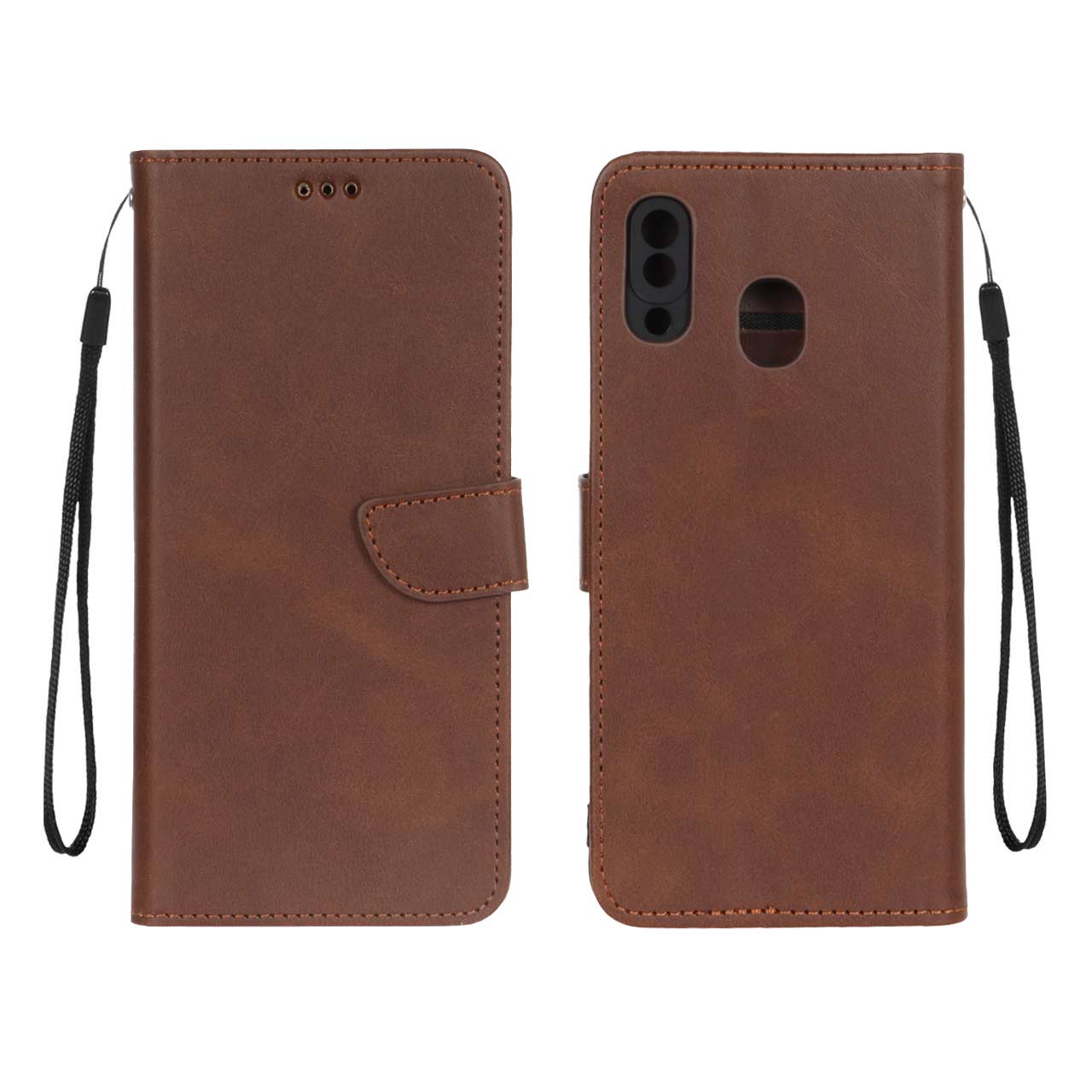 کیف چرمی موبایل مگنتی محافظ لنزدار Samsung Galaxy A30 / A20 - قهوه ای