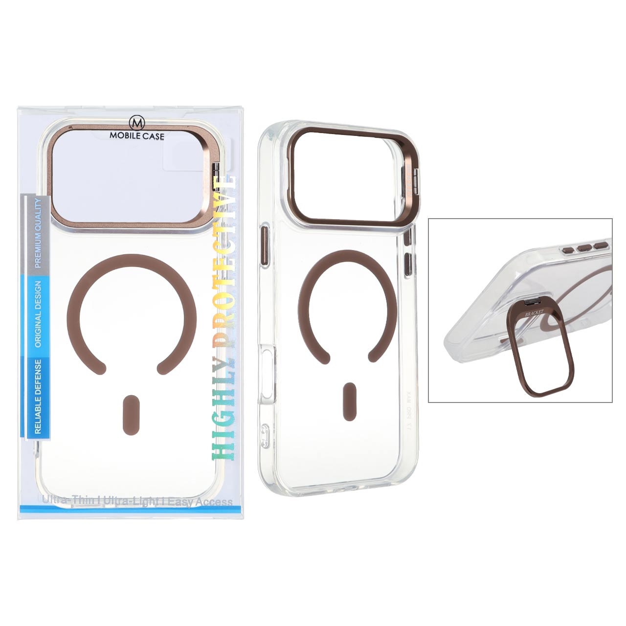 قاب اورجینال Bracket کریستالی MagSafe لنز استندشو Apple iPhone 17 Pro Max - صحرایی (پک دار)