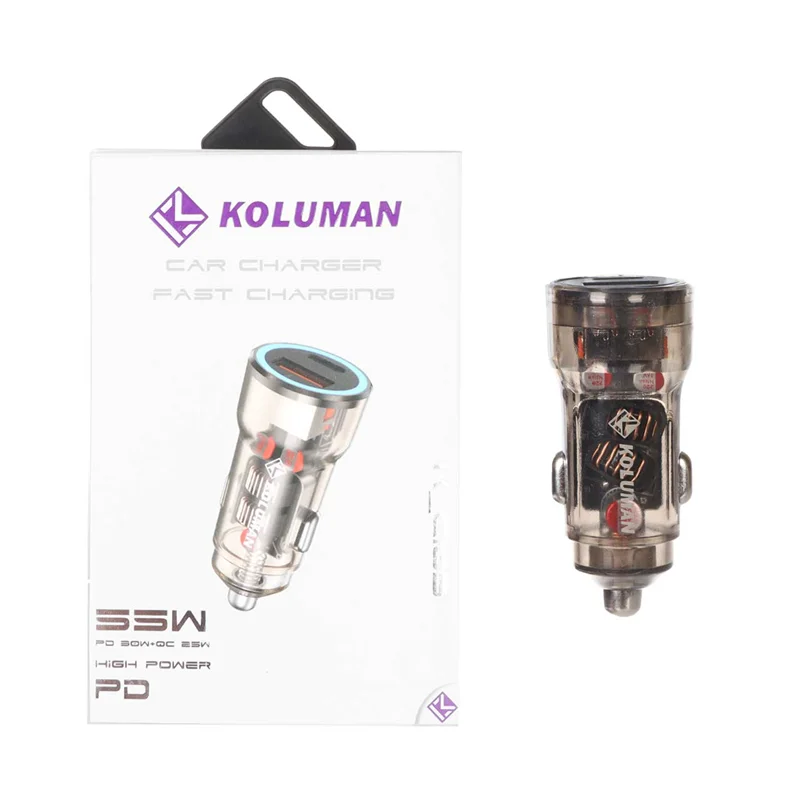 شارژر فندکی فست و PD دو پورت Koluman مدل K-C103 55W - مشکی (گارانتی یکساله PMC)