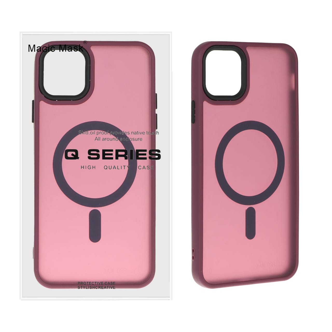 قاب اورجینال Magic Mask مات Magsafe بلک لنز  Apple iPhone 11 Pro Max - زرشکی (پک دار)