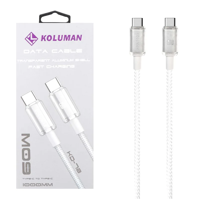 کابل شارژ فست Koluman Type-C to Type-C مدل KD-78 60W - سفید (گارانتی یکساله PMC)