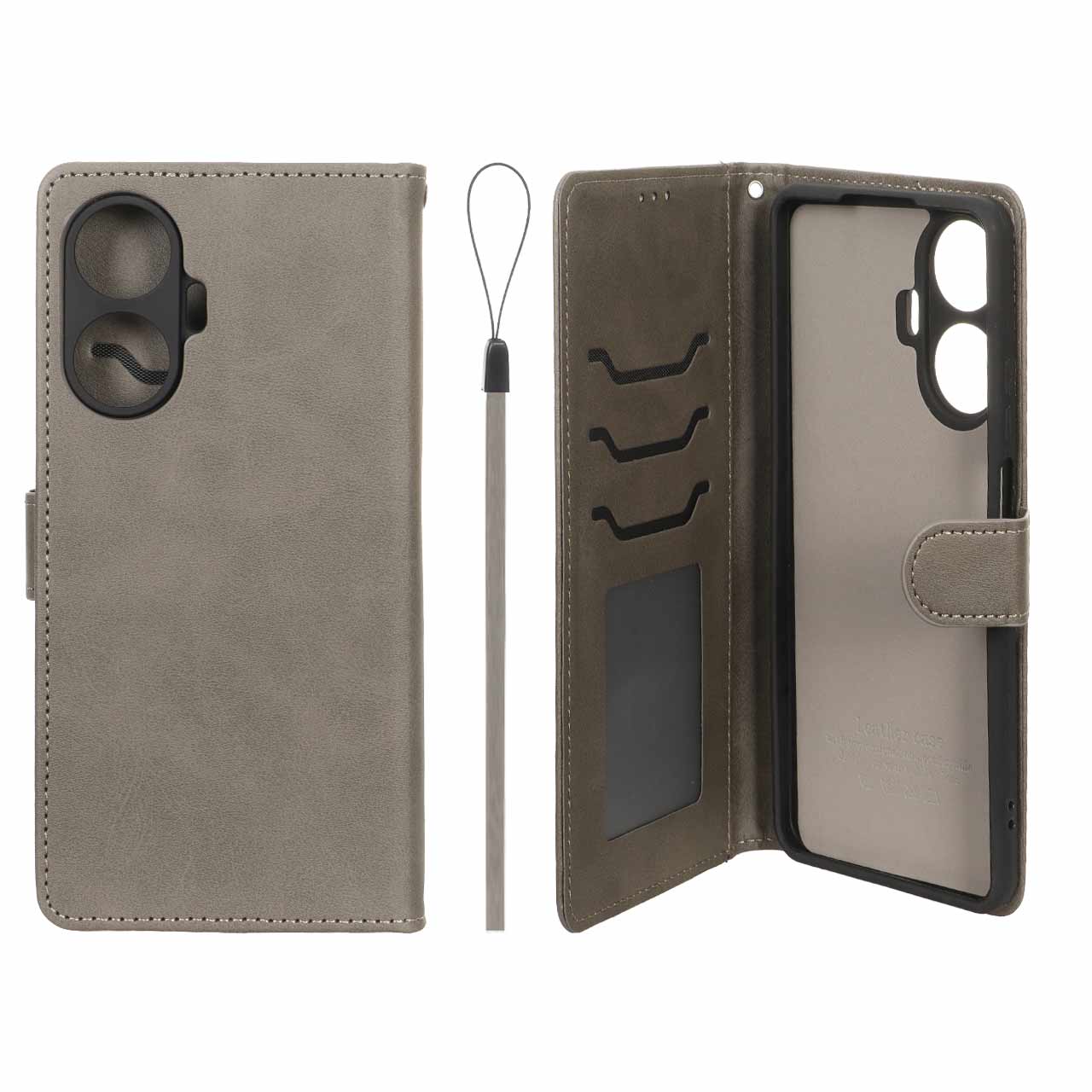 کیف موبایل مگنتی درجه یک داخل خز MNC Plus مدل Realme C55 - خاکستری