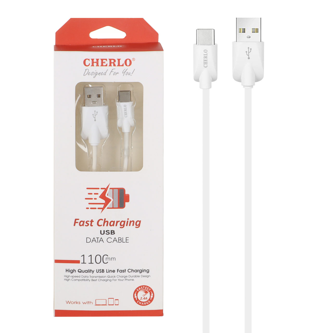 کابل شارژ فست CHERLO Type-C مدل CH-TC02 - سفید - SMO