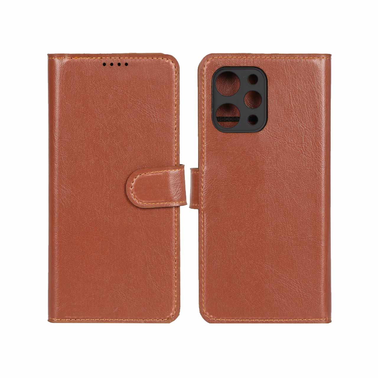 کیف موبایل چرمی مگنتی محافظ لنزدار Xiaomi Redmi 12 / Poco M6 Pro 5G - قهوه ای