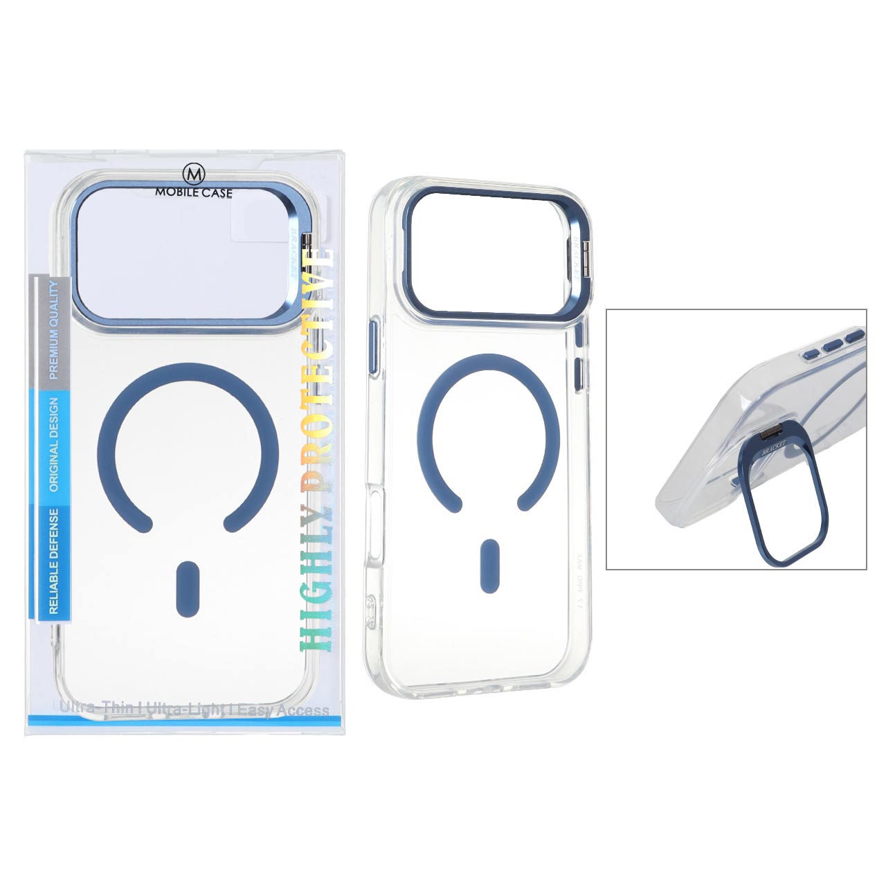 قاب اورجینال Bracket کریستالی MagSafe لنز استندشو Apple iPhone 17 Pro Max - آبی (پک دار)