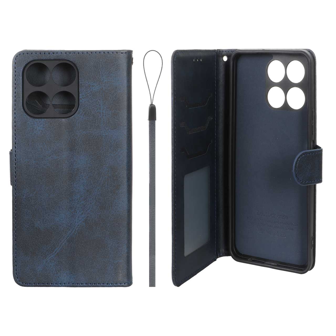 کیف موبایل مگنتی درجه یک داخل خز MNC Plus مدل Honor X6a - سرمه ای