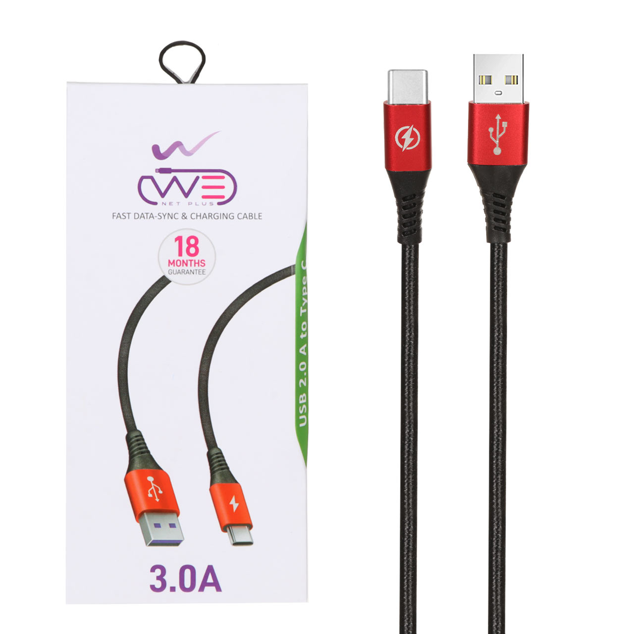کابل شارژ کنفی فست We-net Plus Type-C مدل ETW 003 - مشکی قرمز