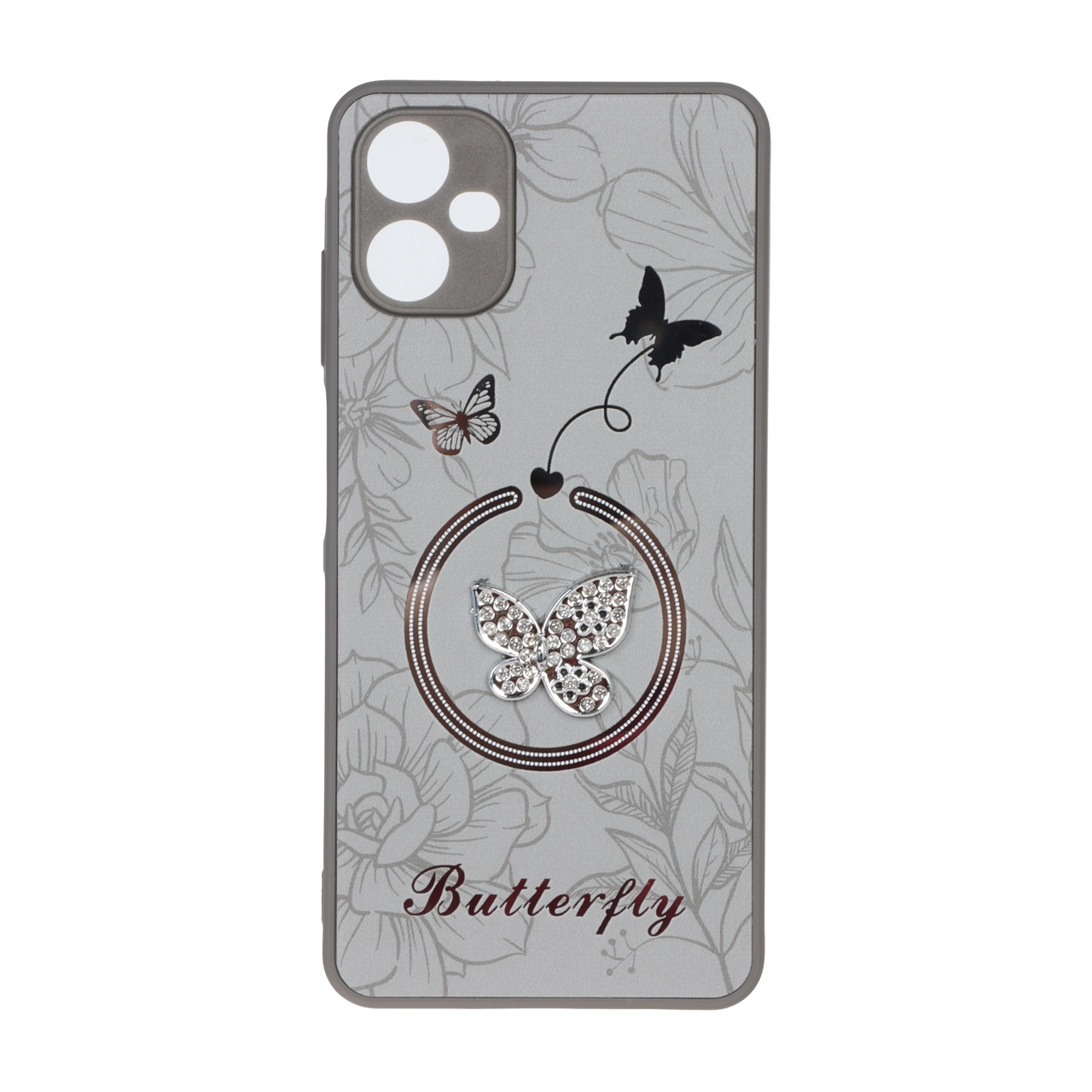 قاب Butterfly نگین دار آینه ای طرح مگ سیف Samsung Galaxy A06 - خاکستری