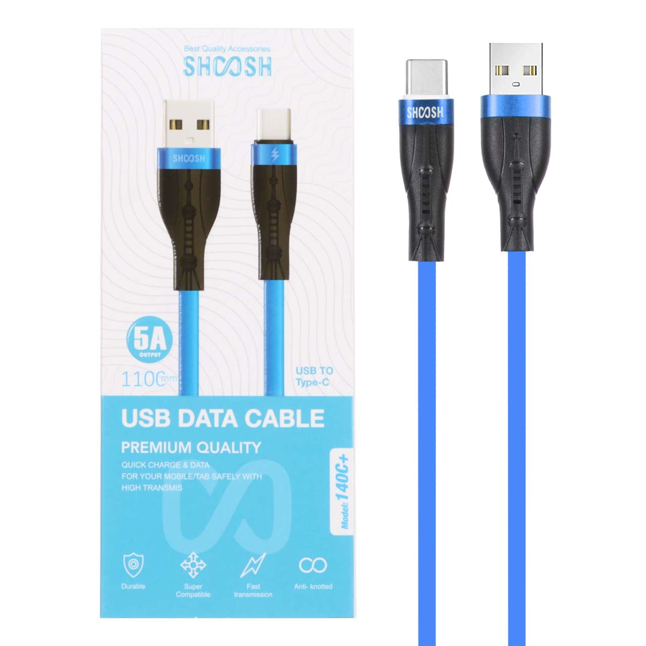 کابل شارژ سیلیکونی 1.1 متری فست Shoosh Type-C مدل +SH140C - آبی - SMO