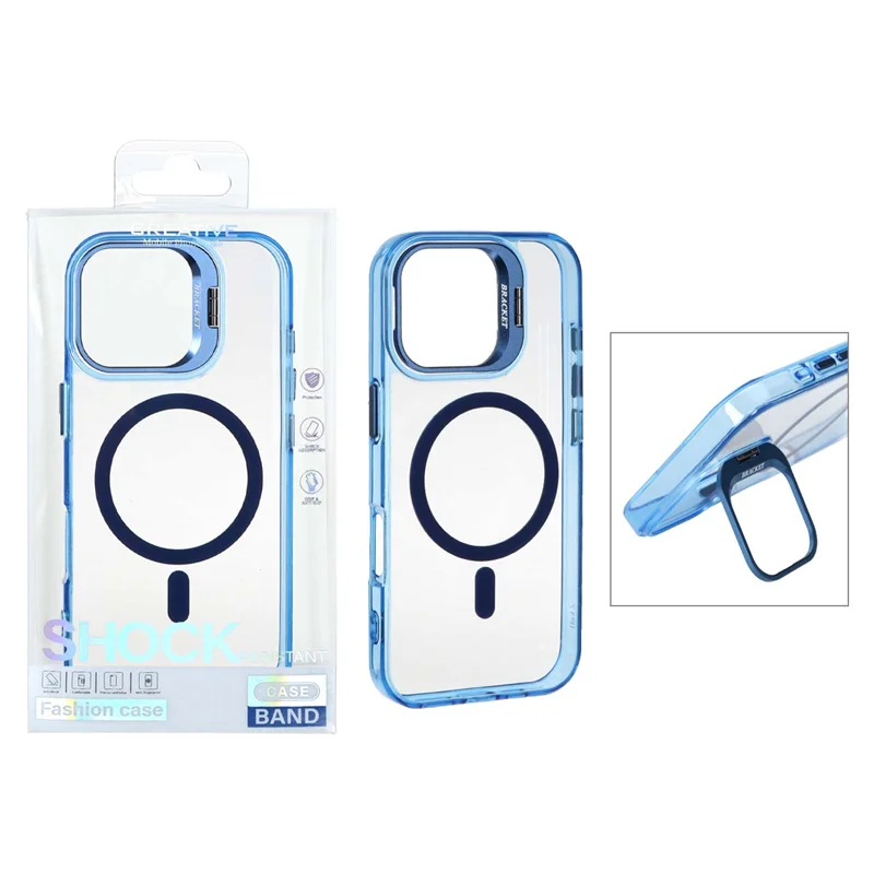 قاب اورجینال Bracket کریستالی MagSafe لنز آلومینیومی Apple iPhone 17 - آبی (پک دار)