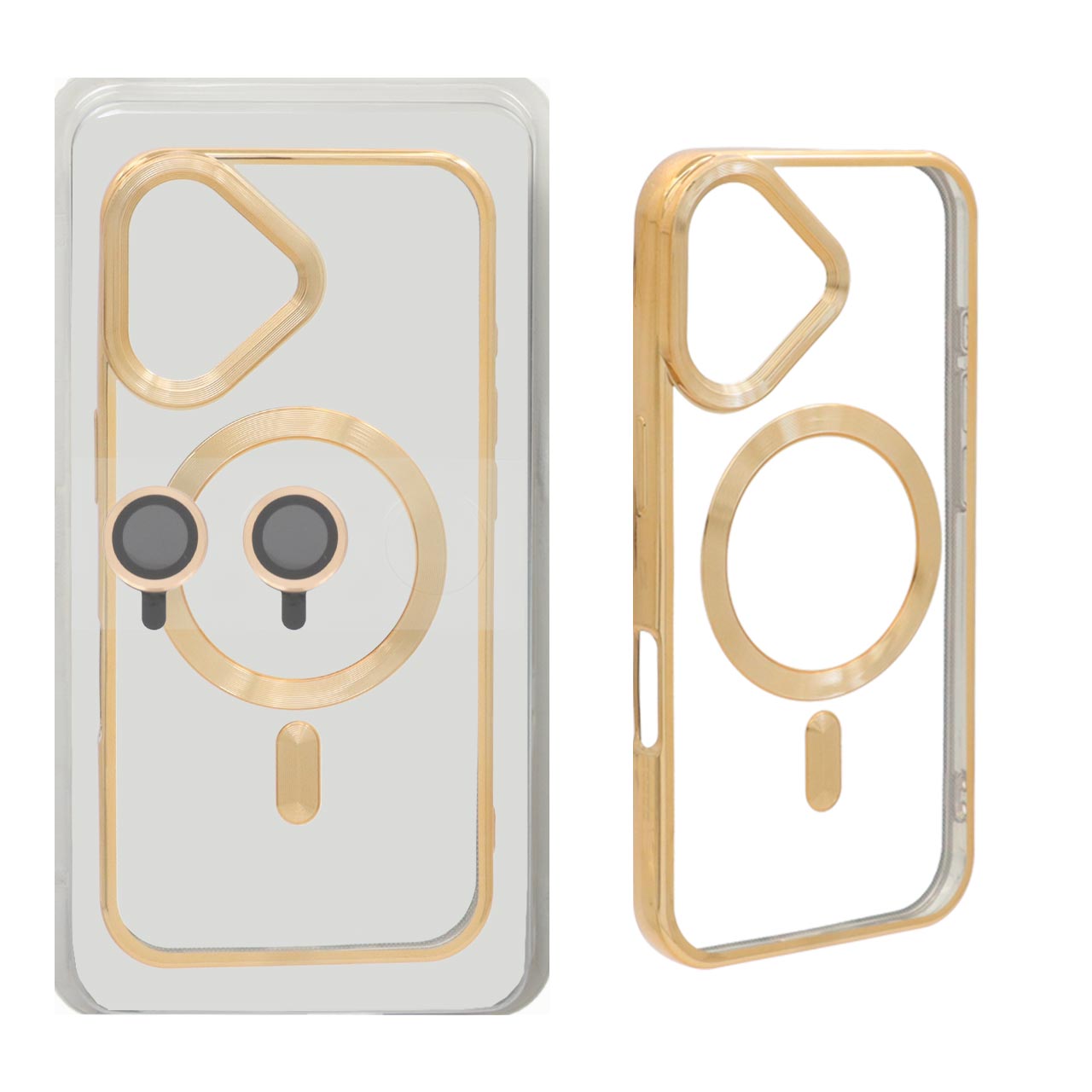 قاب اورجینال الکترواستاتیک MagSafe با ست محافظ لنز رینگی Apple iPhone 16 - طلایی (پک دار)