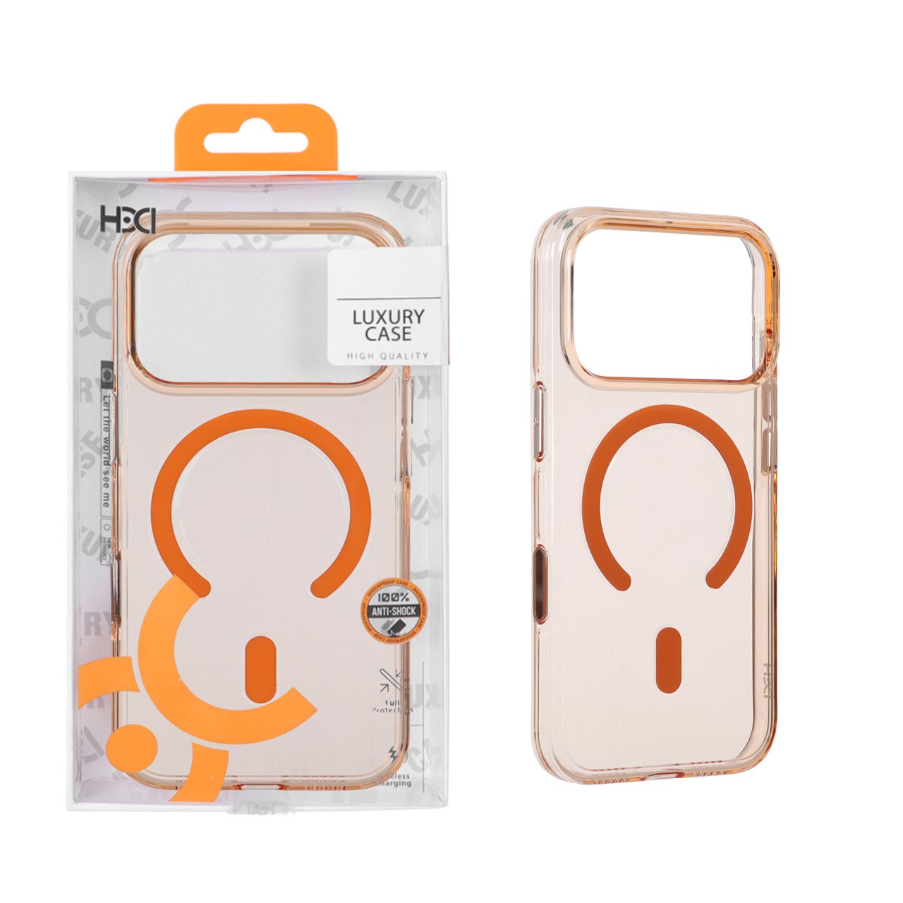 قاب اورجینال HDD شفاف کریستالی MagSafe مدل Apple iPhone 17 Pro - نارنجی (پک دار)