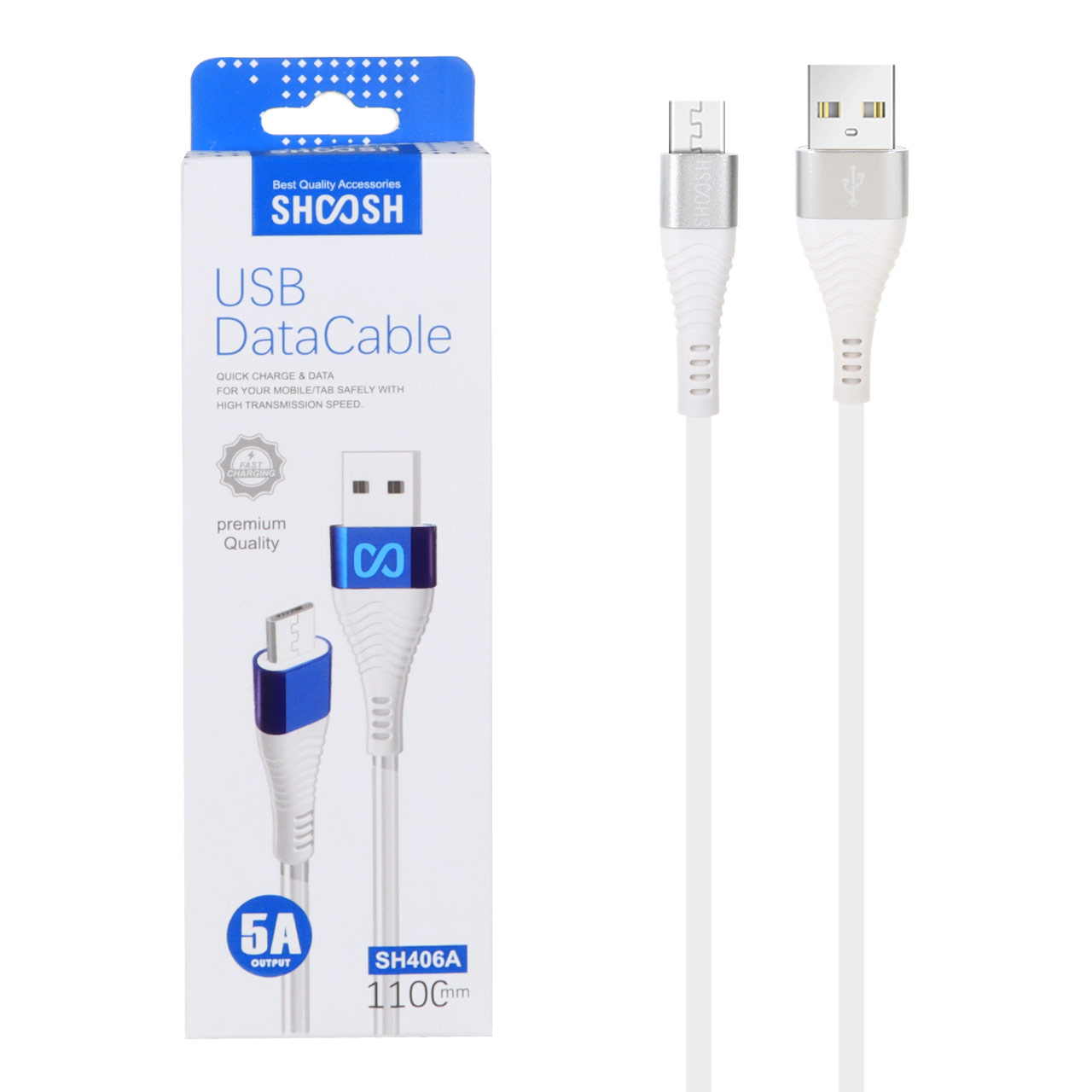 کابل شارژ 1.1 متری فست اندروید Shoosh مدل SH406A - سفید - SMO