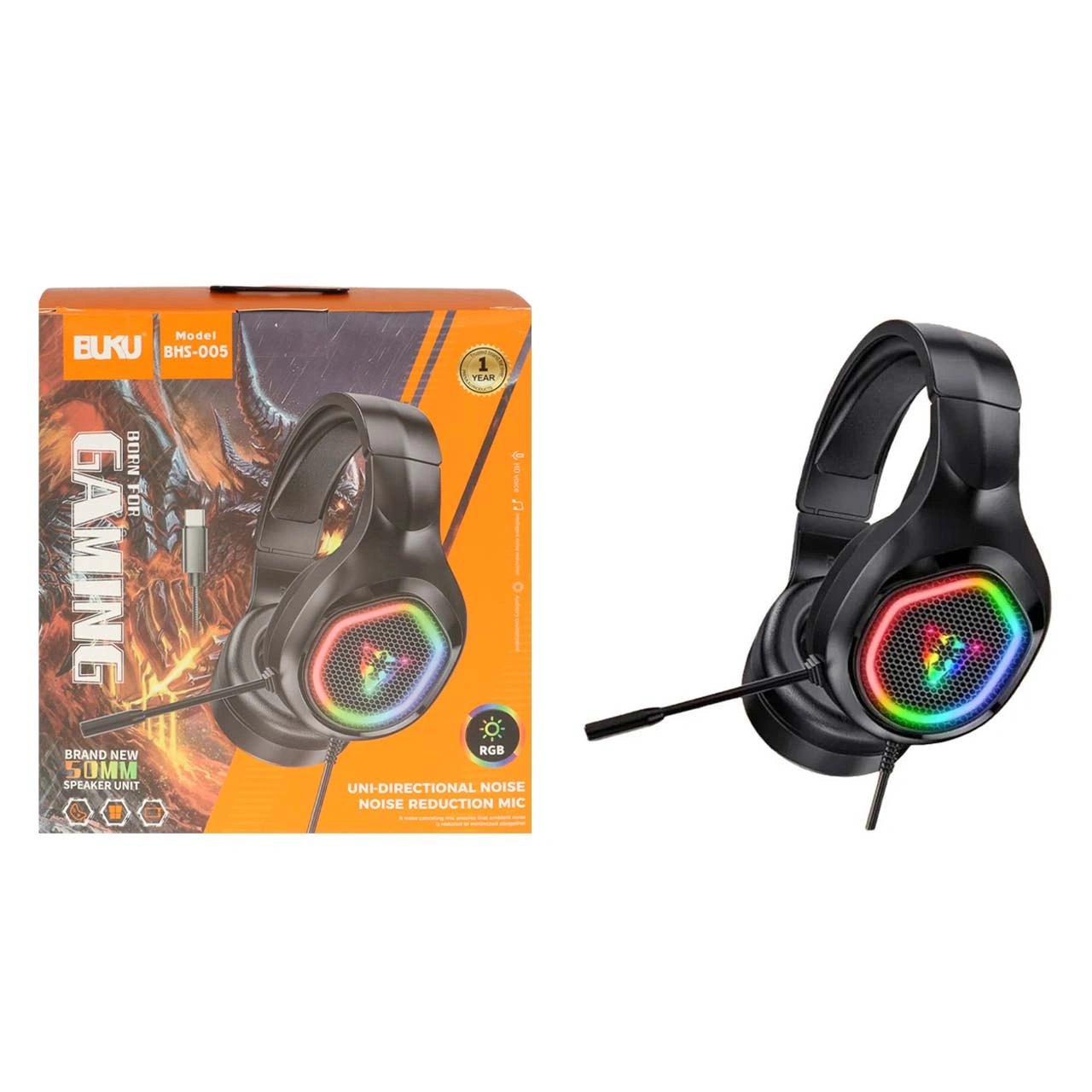 هدفون باسیم گیمینگ BUKU مدل BHS-005 - مشکی - MMS (گارانتی شش ماهه YA)