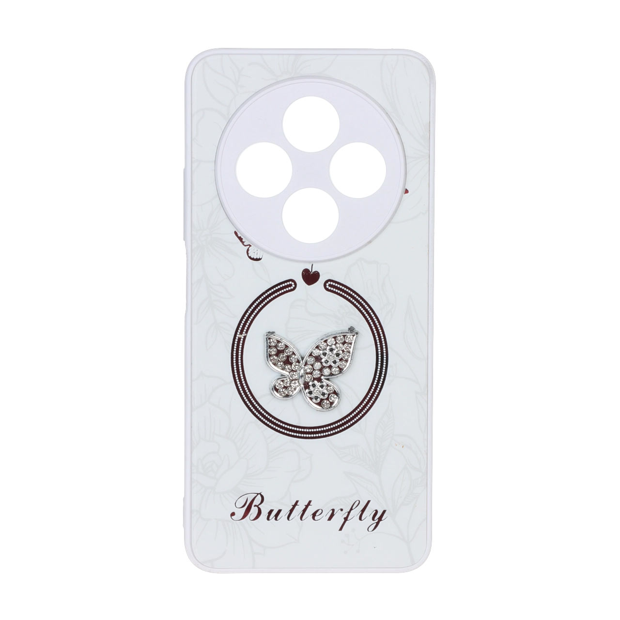 قاب Butterfly نگین دار آینه ای طرح مگ سیف Xiaomi Redmi 14C / Redmi A4 / Poco C75 - سفید