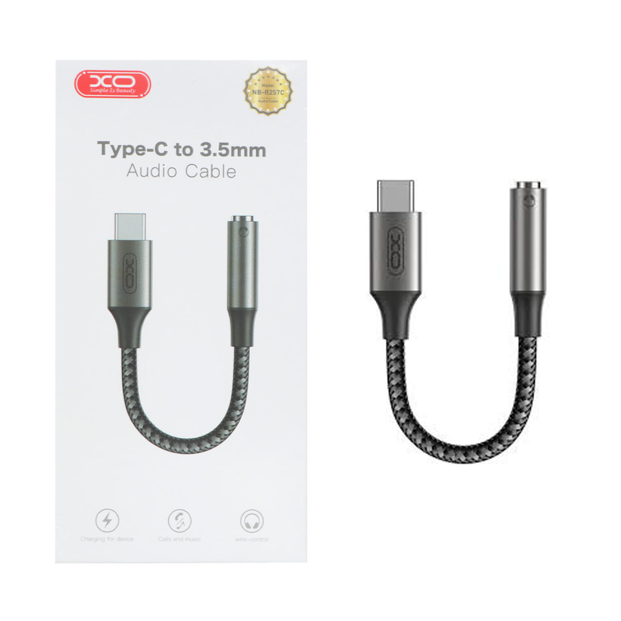 کابل تبدیل Type-C به جک 3.5 میلیمتری XO مدل NB-R257C - مشکی