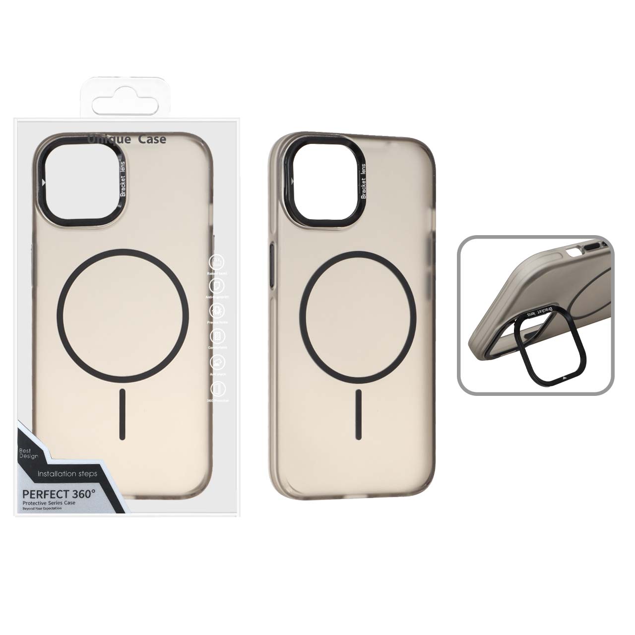 قاب Bracket Lens مات MagSafe لنز استندشو Apple iPhone 13 / iPhone 14 - مشکی (پک دار)