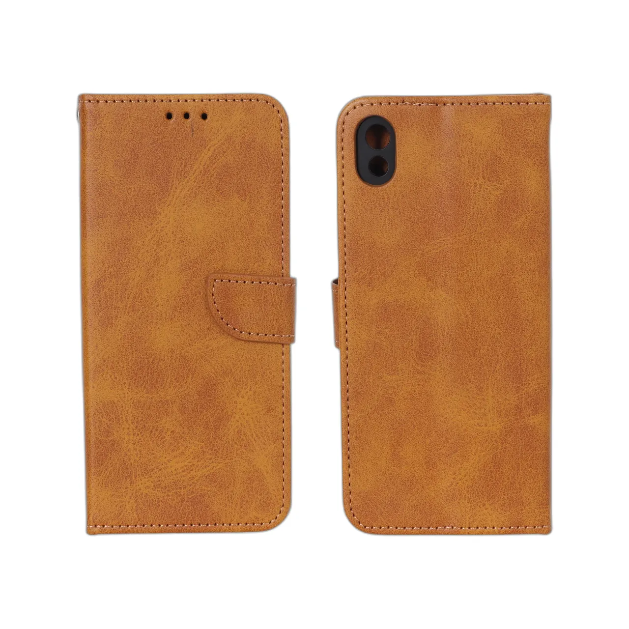 کیف چرمی موبایل مگنتی محافظ لنزدار Huawei Y5 (2019) / Y5 Prime (2019) / Honor 8s - عسلی