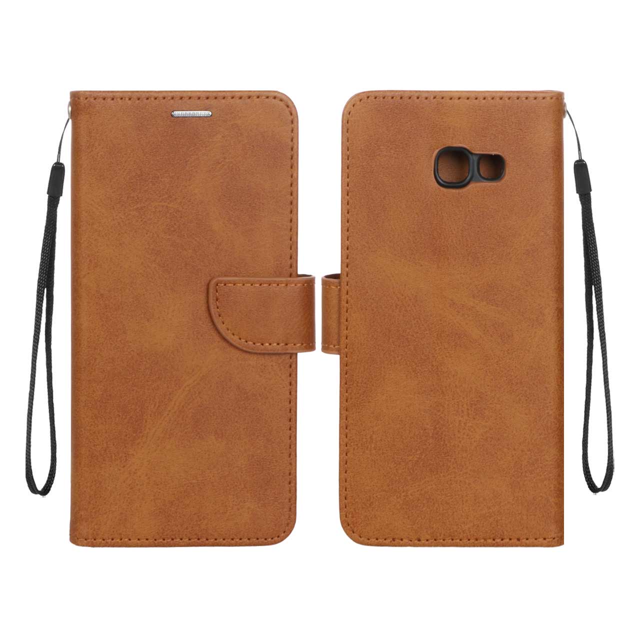 کیف چرمی موبایل مگنتی محافظ لنزدار Samsung Galaxy A520 / A5 (2017) - عسلی