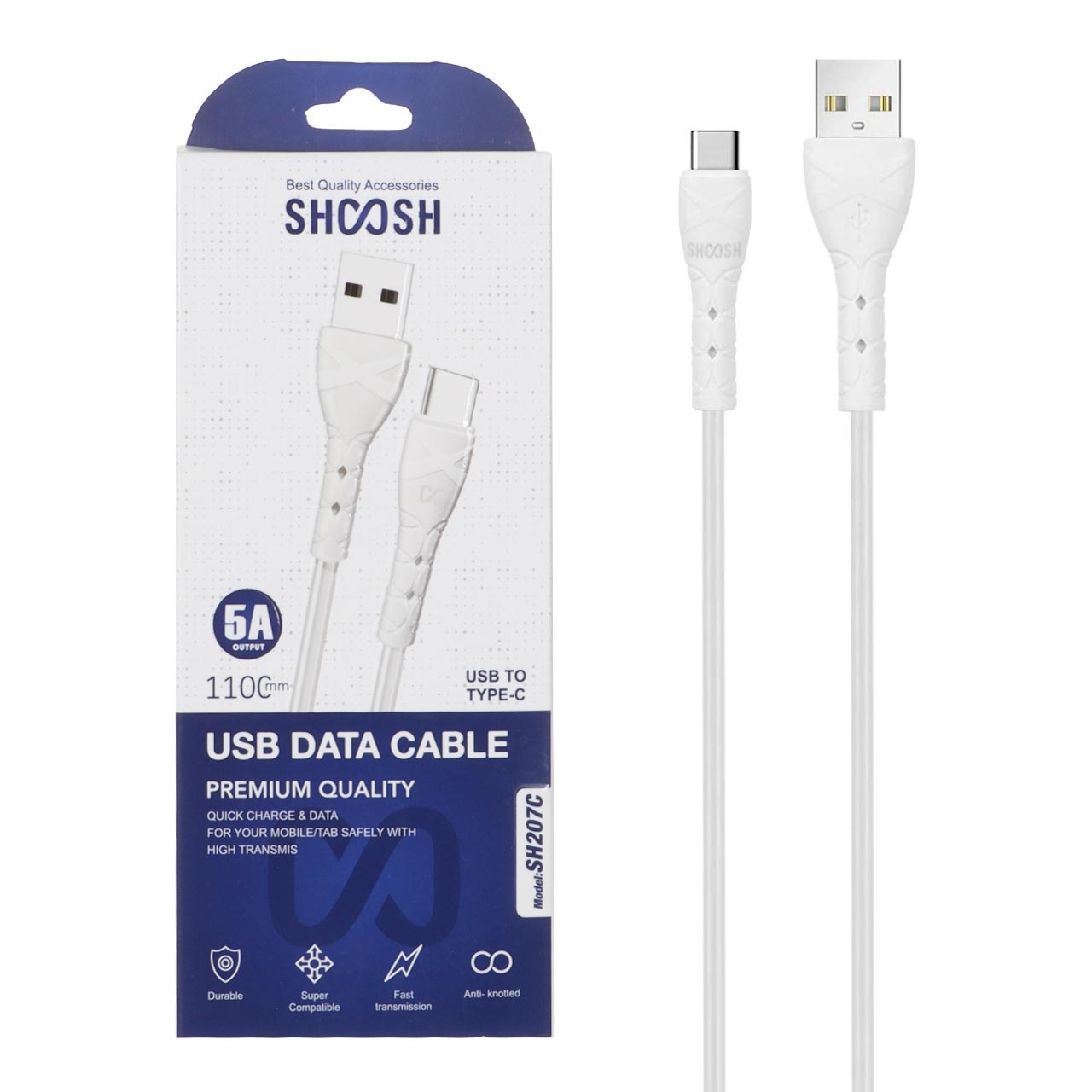 کابل شارژ 1.1 متری فست Shoosh Type-C مدل SH207C - سفید - SMO