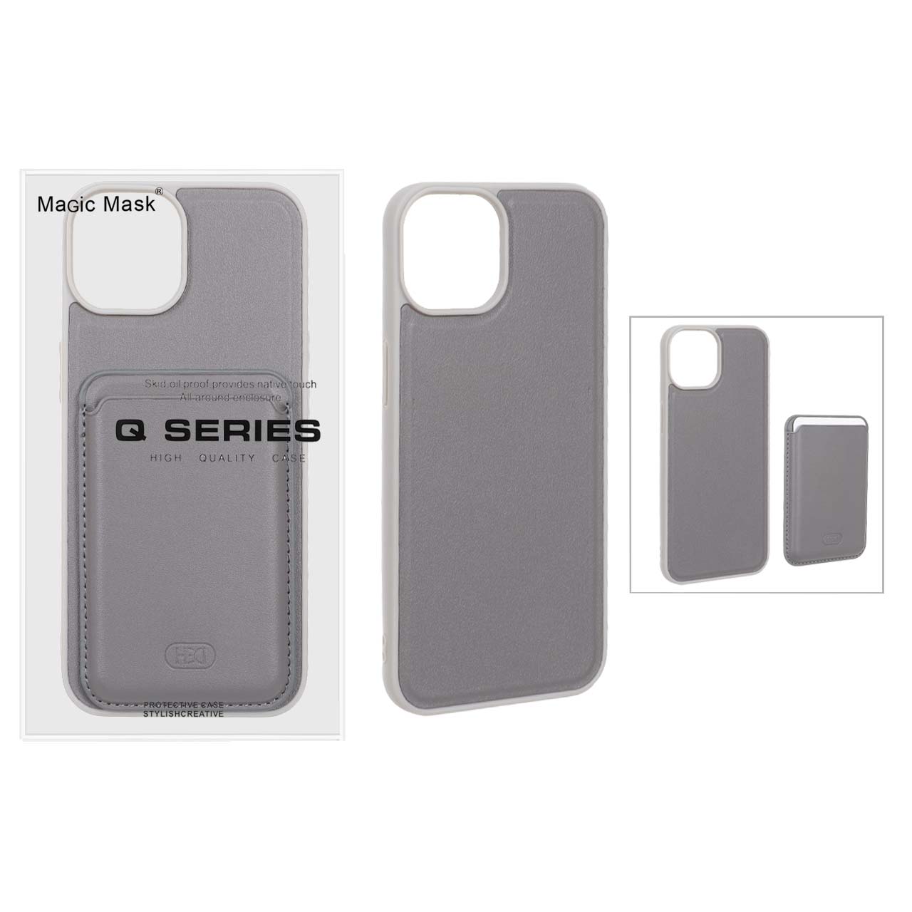 قاب اورجینال HDD چرمی Magsafe با ست جاکارتی مگنتی Apple iPhone 13 / iPhone 14 - خاکستری (پک دار) - MPS