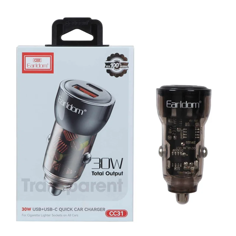 شارژر فندکی 30W فست دو پورت Earldom مدل ES-CC31 - مشکی