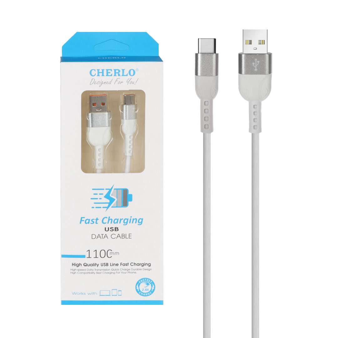 کابل شارژ 1.1 متری فست CHERLO Type-C مدل CH-TC06 - سفید - SMO