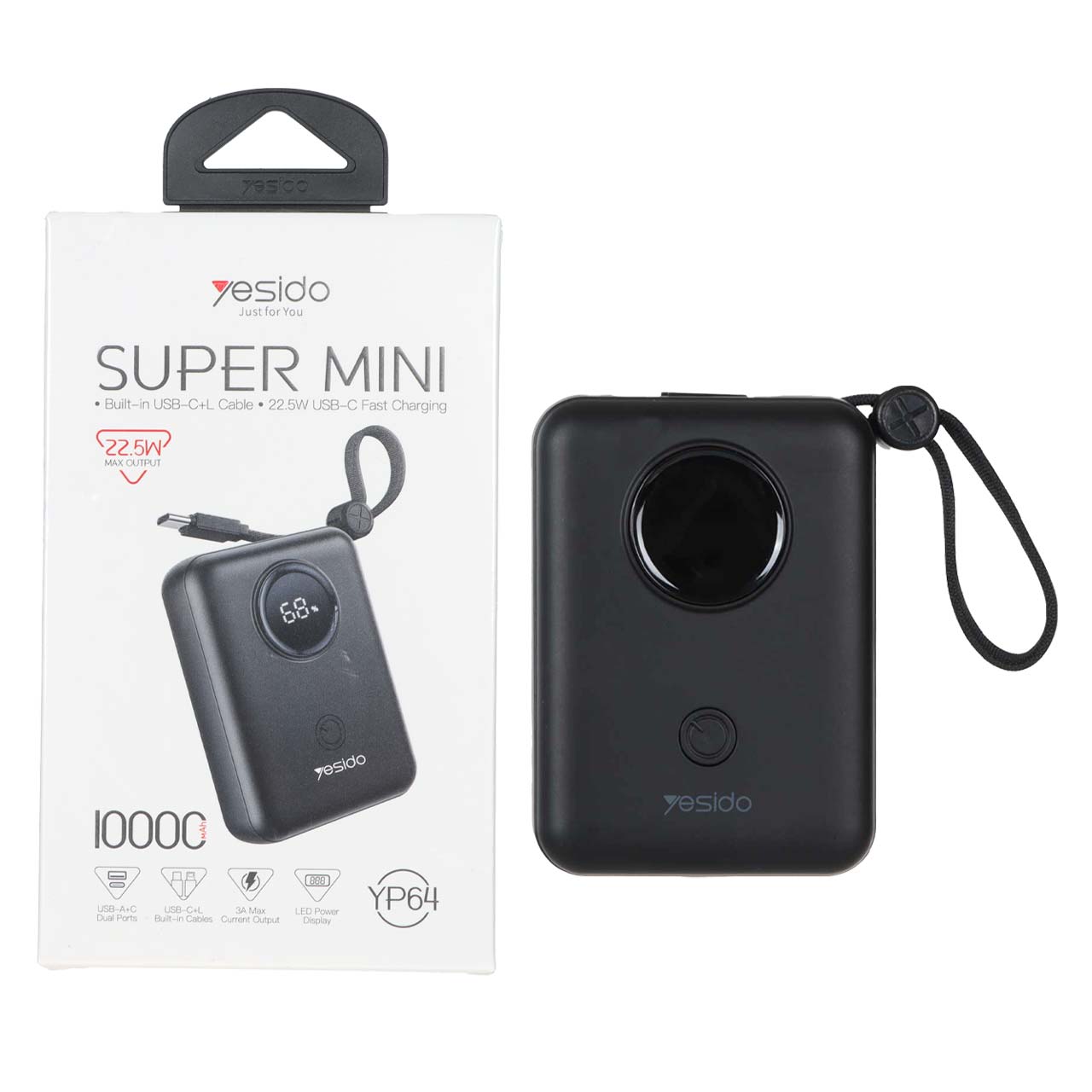 پاوربانک فست شارژ Yesido 10000mAh مدل YP64 22.5W - مشکی (گارانتی 12 ماه تعویض نیکان همراه)