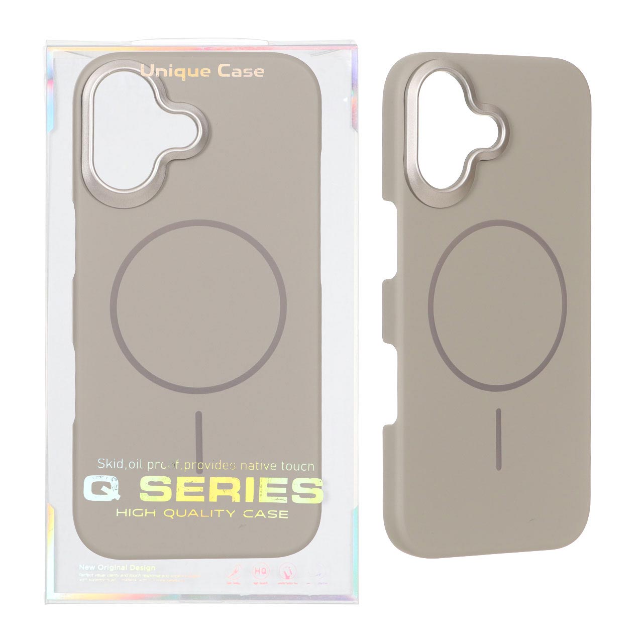 قاب اورجینال Q Series پشت سخت MagSafe دور لنز برجسته Apple iPhone 16 - خاکستری (پک دار)