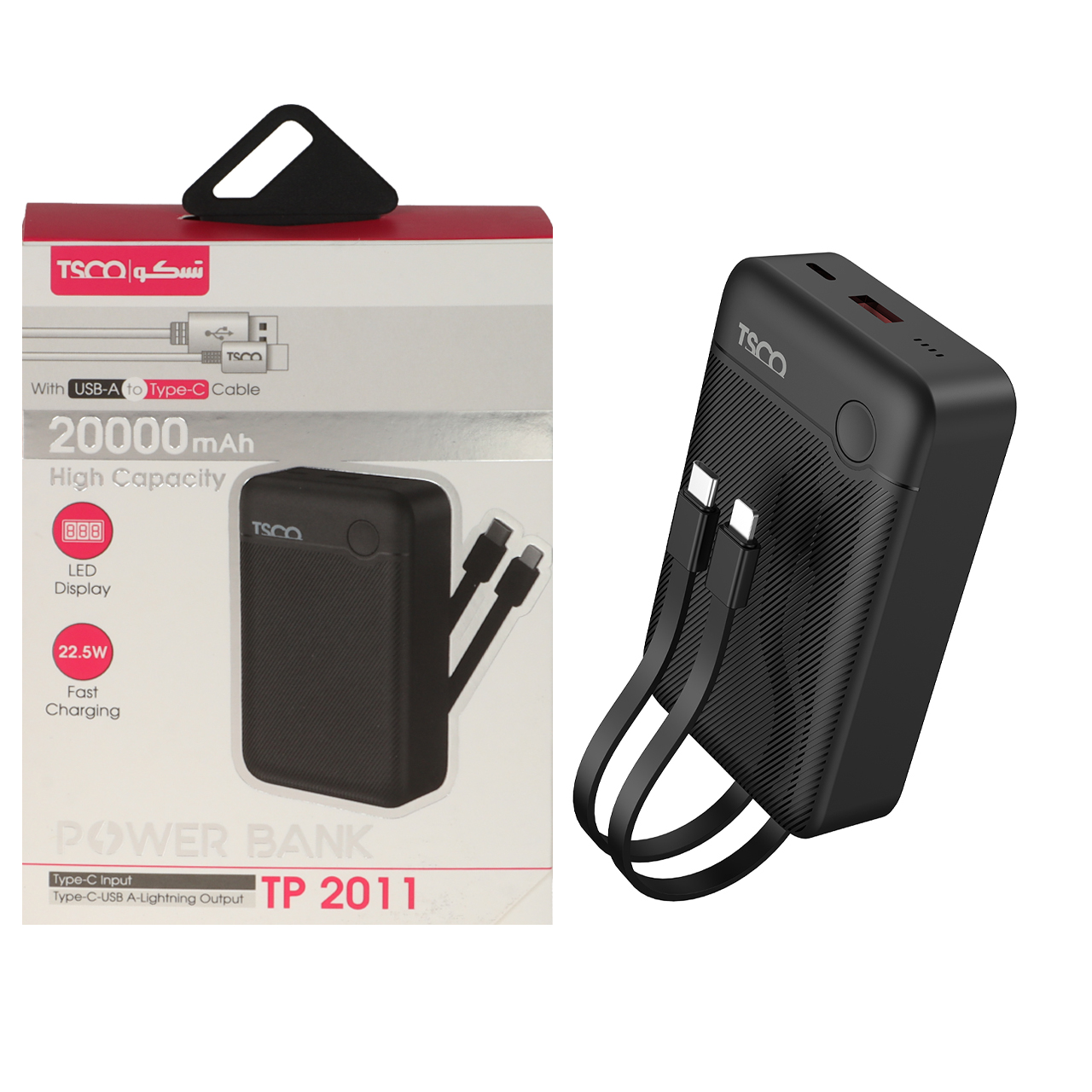پاوربانک فست شارژ TSCO 20000mAh مدل TP 2011 22.5W - مشکی (گارانتی 12 ماهه TSCO)