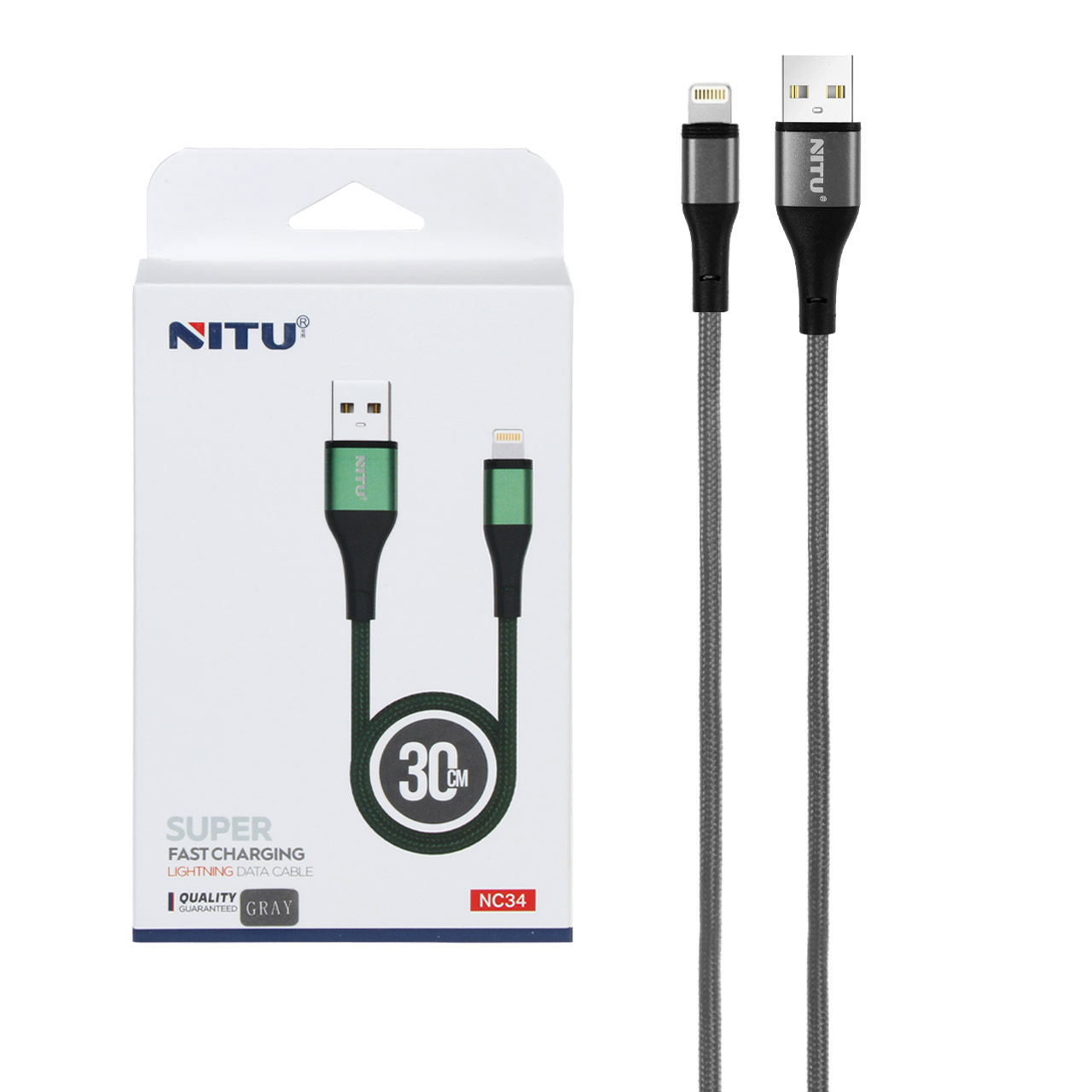 کابل شارژ پاوربانک فست آیفون NITU  مدل NC34 - خاکستری (گارانتی 18 ماه تعویض نیکان همراه)