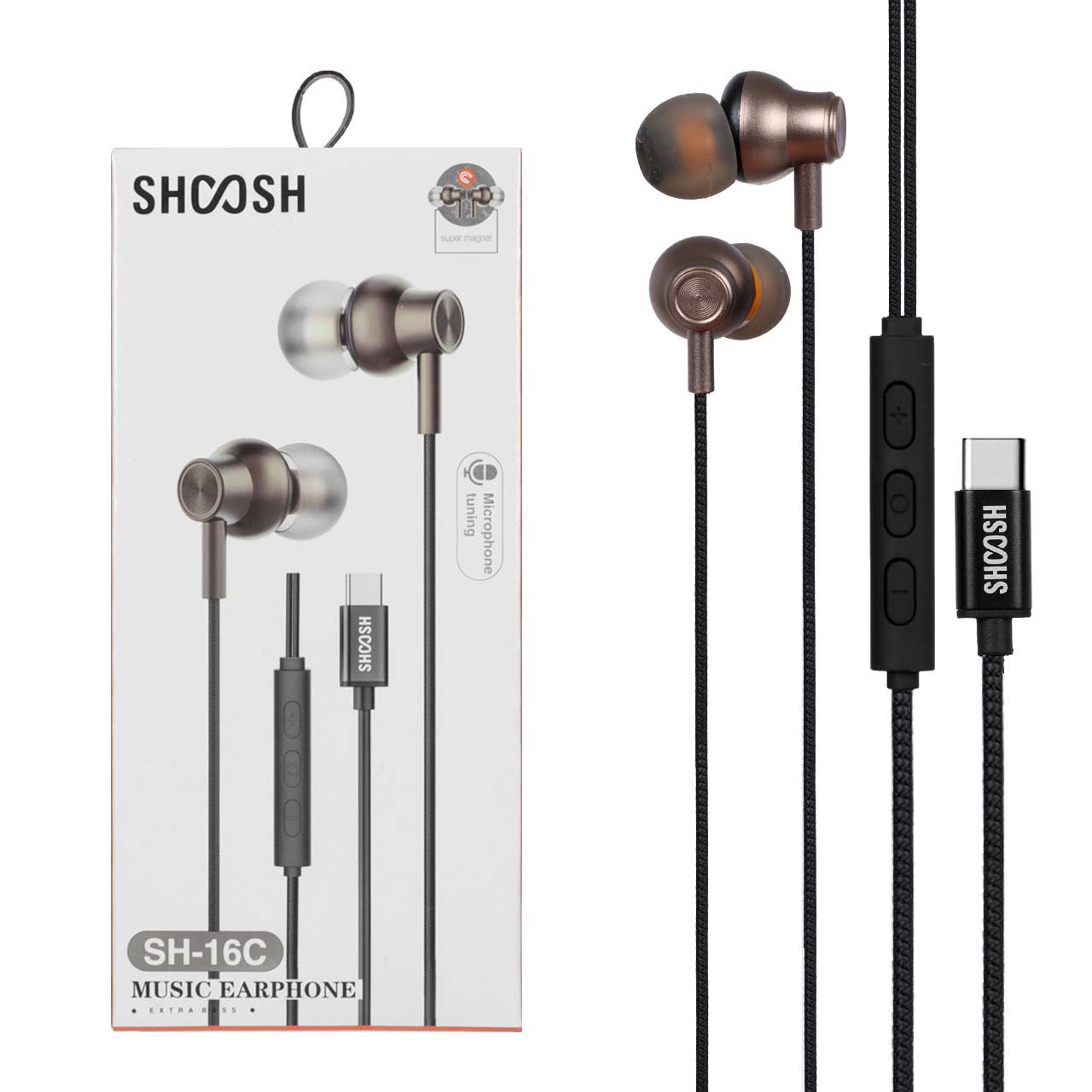 هندزفری با سیم با پورت Shoosh Type-C مدل SH-16C - مشکی - SMO