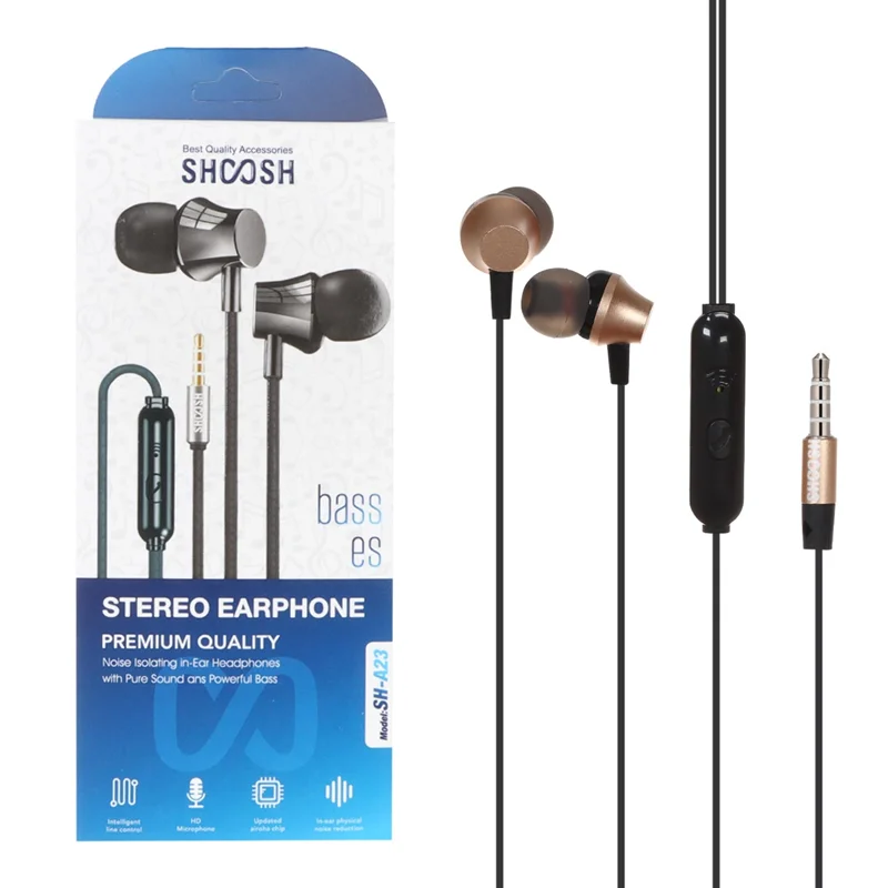 هندزفری باسیم Shoosh مدل SH-A23 - مشکی طلایی - SMO