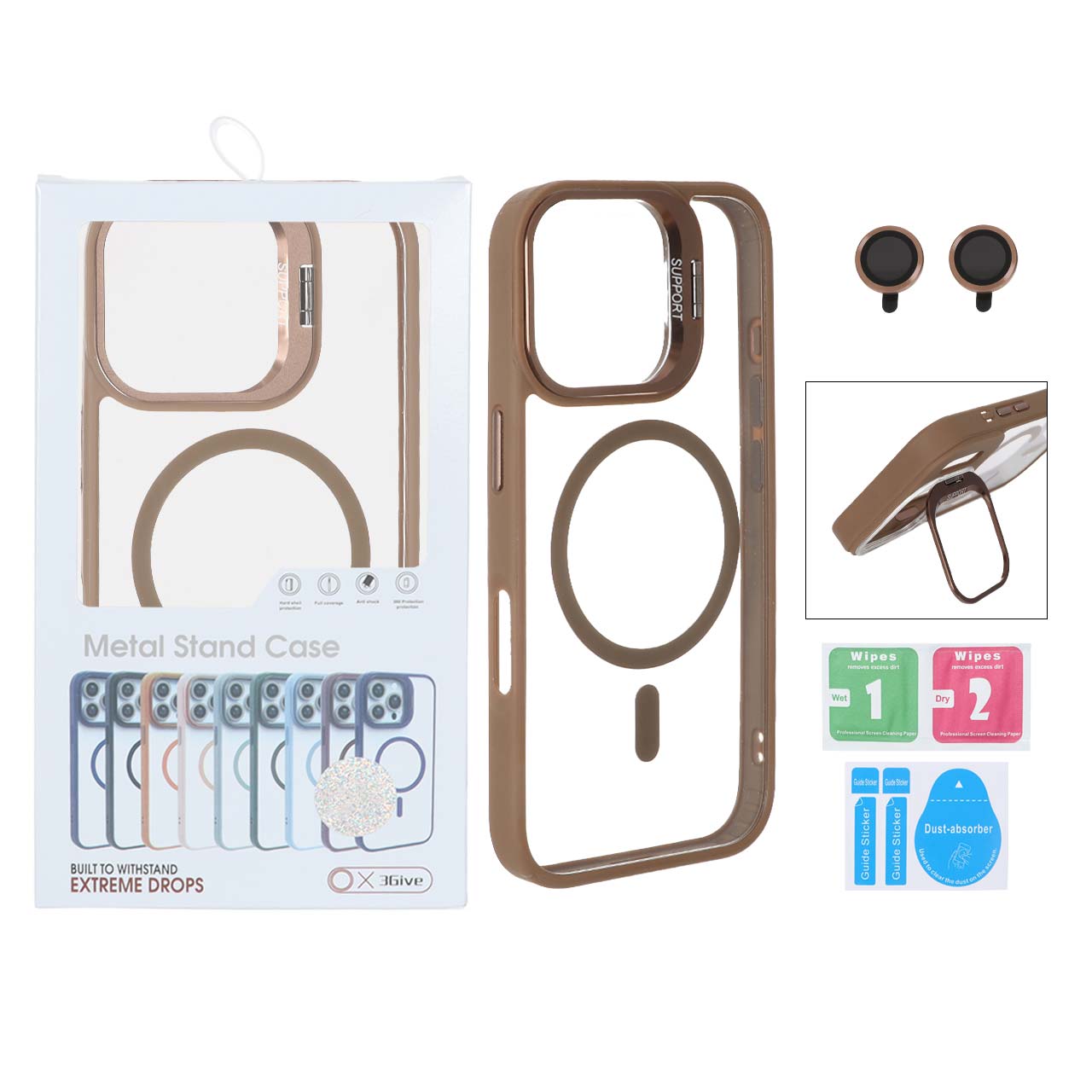 قاب Support لنز آلومینیومی Magsafe با ست محافظ لنز رینگی Apple iPhone 16 - صحرایی (پک دار)