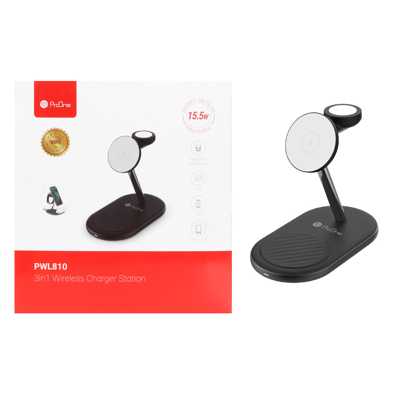 شارژر وایرلس سه کاره ProOne مدل PWL810 - مشکی