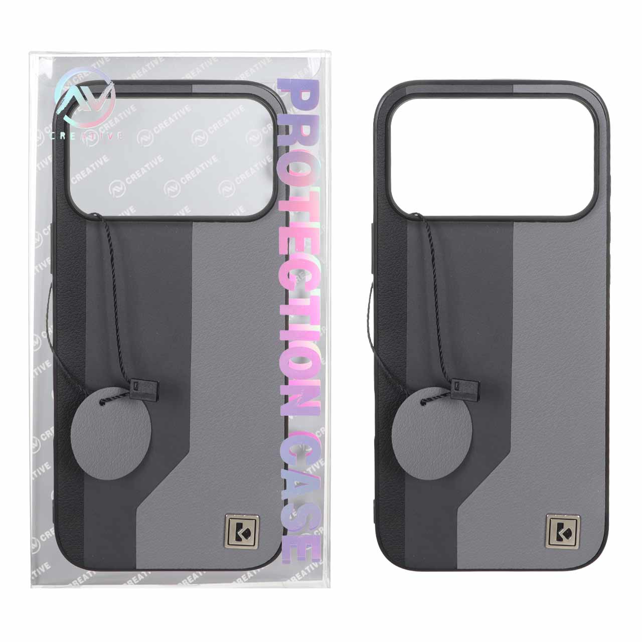 قاب Protection Case طرح چرم لوگو فلزی Apple iPhone 17 Pro Max - خاکستری (پک دار)