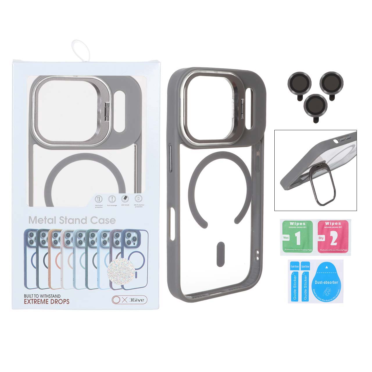 قاب Support لنز آلومینیومی Magsafe با ست محافظ لنز رینگی Apple iPhone 17 Pro - خاکستری (پک دار)